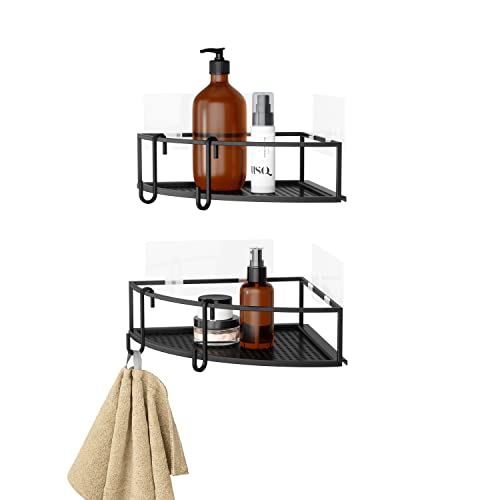 Umbra Cubiko Shower Corner Shelf, Metal Floating Shelves with Adhesive Mounting Strips, 2-Pack, Black - color: Black, size: Corner, style: Corner Shelf