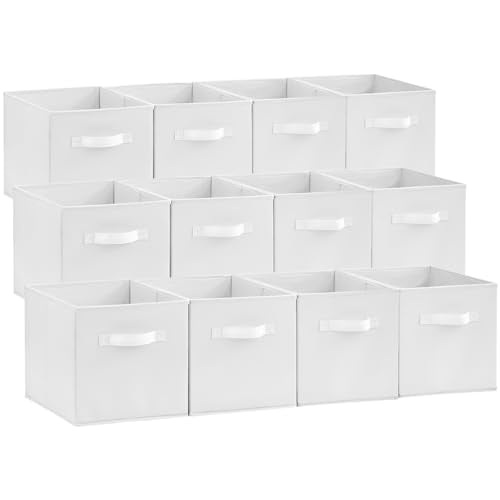 Lifewit Storage Cubes, Foldable Decorative Fabric Storage Baskets for Organizing Home Organizers with Handles for Shelves, Closet, 11 Inch Bins, 18L White, 12 Packs - color: White, size: 12pcs-11INCH