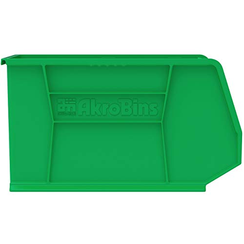 Akro-Mils 30265 AkroBins Plastic Storage Bins, Space-Saving Stackable Bins for Garage, Pantry, Craft Organization, 18-Inch x 8.25-Inch x 9-Inch, Green, 6-Pack - color: Green