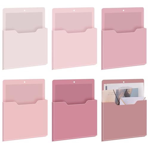 Fuutreo 6 Pcs Magnetic Wall File Organizer Magnetic Wall File Holder Refrigerator Magazine Holder for Mail Letters Paper(Rose Pink,Vertical-large) - color: Rose Pink, size: Vertical-Large