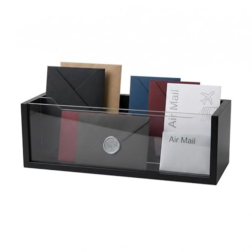 Mail Organizer with Clear Acrylic Dividers - Adjustable 2-in-1 Desk & Wall Mount Letter Holder, Modern Paper Sorter for Home Office Organization (Black) - color: black