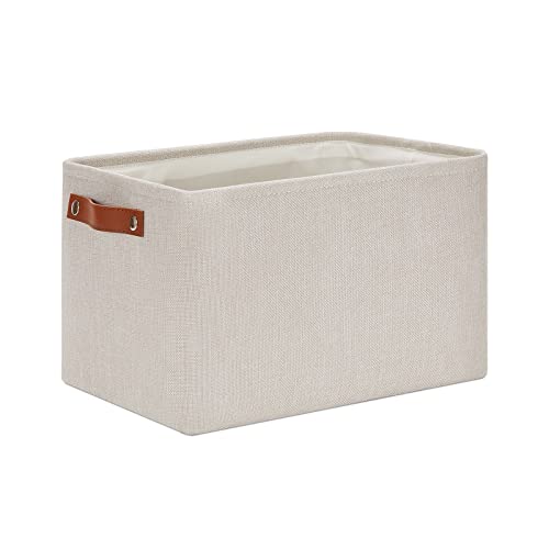 DULLEMELO Fabric Organizer for Storage, Office, Home, Nursery - Small Fabric Storage Basket with Handles (Beige) - color: Beige, size: Medium-15"x11"x9.5"