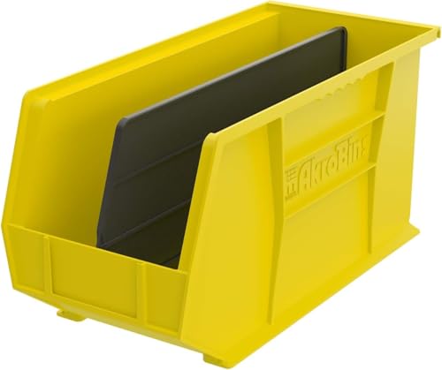 Akro-Mils 30265 AkroBins Plastic Storage Bins, Space-Saving Stackable Bins for Garage, Pantry, Craft Organization, 18-" x 8.25-" x 9-", Yellow, 6-Pack - color: Yellow