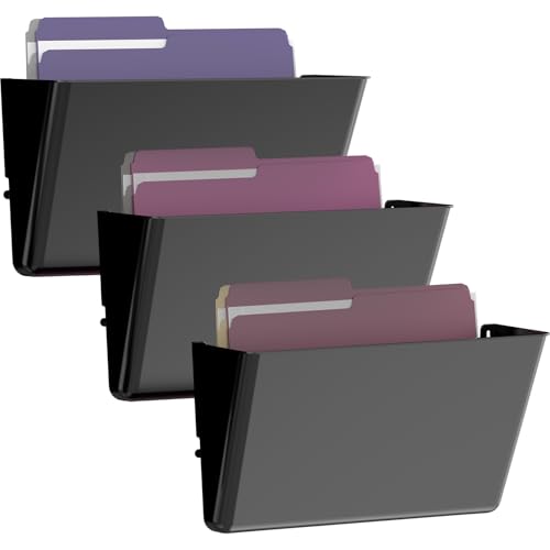 Gawerk Clear Acrylic Single Pocket, Plastic Hanging Wall Mount File Holder for Office Home (Black, 3 Pack) - color: Black, size: 3 Pack