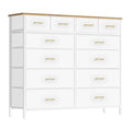 VASICAR White Dresser for Bedroom with 12 Deep Drawers, Wide Chest of Drawers, 55" TV Stand with Retro Wood Top, Tall Fabric Dresser for Closet, Nursery - color: White-retro Top