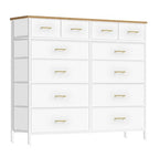 VASICAR White Dresser for Bedroom with 12 Deep Drawers, Wide Chest of Drawers, 55" TV Stand with Retro Wood Top, Tall Fabric Dresser for Closet, Nursery - color: White-retro Top