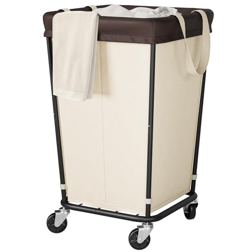 160L Laundry Basket with Wheels, 2-section Rolling Laundry Basket, Large Laundry Hamper with Wheels, Rolling Laundry Hamper Clothes Hamper for Home, Bathrooms and Dorm(Beige) - color: 2 Section-Beige, size: 160L