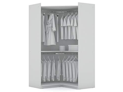Manhattan Comfort Mulberry Modern Free Standing Corner Wardrobe Closet with Rounded Hanging Rods, Open Shelving & Finished Back for Room Divider, Space-Saving Storage Solution, White - color: White