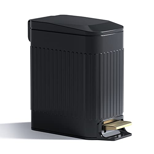 Small Bathroom Trash Can with Lid Soft Close-6L/1.6 Gal Slim Step Garbage Can-Metal Pedal Wastebasket-Narrow Rectangle Garbage Container Bin for Corner Office, Bedroom, Toilet, Live Room-Black - color: Embossed-Black