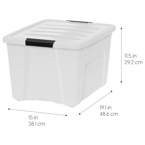 IRIS USA 40 Qt Stackable Plastic Storage Bins with Lids, 4 Pack - BPA-Free, Made in USA - Discreet Organizing Solution, Latches, Durable Nestable Containers, Secure Pull Handle - Pearl - size: 40 Qt, style: 4 Pack