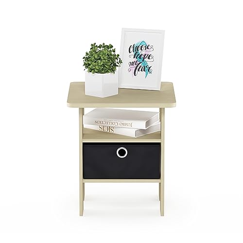 Furinno ANDREY Side Table, End Table, Night Stand with Open Shelves and Storage Bin, Bedside Table, for Living Room, Bedroom, Steam Beech - color: Steam Beech/Black, size: 1-Pack, Center Bin