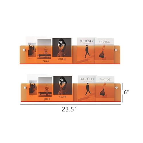 ROYALITA 2-Pack Acrylic Magazine Holder Brochure Holder, 24" Record Holder Magazine Rack, Fashion Hanging Bookshelf Literature Storage Rack for Waiting Room, Living Room, Office, Orange 24 Inch - color: Orange, size: 24 Inch