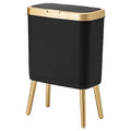 Procade Office Trash Can with Lid, Black Bathroom Trash Can with Gold Edge, Modern Narrow Garbage Can with Legs, Slim Plastic Trash Bin for Bedroom, Living Room,Kitchen,Toilet, 4 Gallon - color: Black