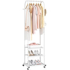 Kaitiemoo Heavy Duty Clothing Rack with Wheels,Modern Garment Rack with 3 Metal Shelves, 71.8Inches Display Rack for Hanging Clothes, Hanging Rod for Small Spaces,White - color: White