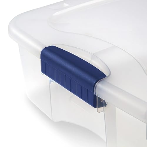 Locking 66-Quart Rolling Under-Bed Storage Container, Transparent with Secure Latched Lid in Blue