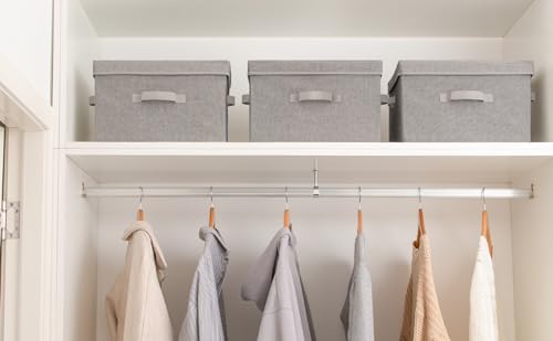 StorageWorks Fabric Storage Bins with Lid, Decorative Storage Boxes for Shelves, Stackable Closet Organizer Basket with Handles, Large, Gray, 2-Pack - color: Gray, size: Large
