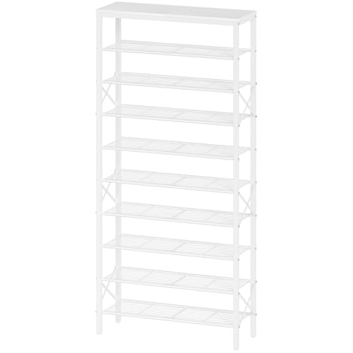 YATINEY 10 Tier Shoe Rack, Large Capacity Shoe Storage Organizer Holds 40 Pairs, Sturdy and Stable, for Entryway, Hallway, Closet, Dorm Room, White SS10WW - color: White, size: 27.8" x 10.8" x 65.7"