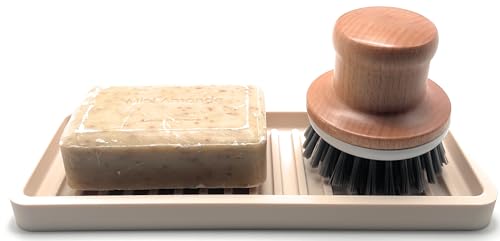Happitasa Silicone Sink and Surface Organizer Tray, Sponge Holder, Vanity Tray, Trivet, Heat Safe, Dishwasher Safe, for Bathroom and Kitchen Organization (Sand Dollar, 9"x3.5") - color: Sand Dollar, size: 9" x 3.5" x 0.6"
