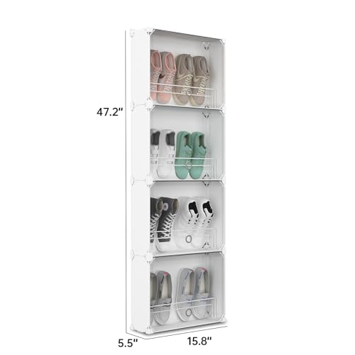 MAGINELS 4-Tier Slim Shoe Rack Organizer and Tall Storage for Closet,Hidden Thin Shoes Cabinet for Small Spaces,Narrow Shelves for Wall Behind Door,Entryway,White - color: White, size: 8 pair