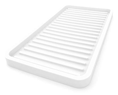 Happitasa Silicone Kitchen Sink Organizer Tray, Sponge Holder and Countertop Protector | Bathroom and Kitchen Soap Dish and Dispenser Tray (White, 10"x5.25") - color: White, size: 10"x5.25"