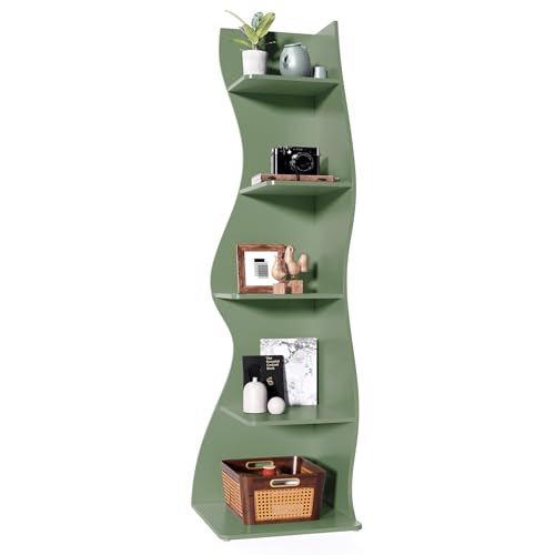 LITTLE TREE Small Corner Shelf, Modern 5-Tier Wall Corner Bookshelf, Stylish Bookcase Storage Rack for Small Space, Living Room, Bedroom - color: Green, size: 1 Pack