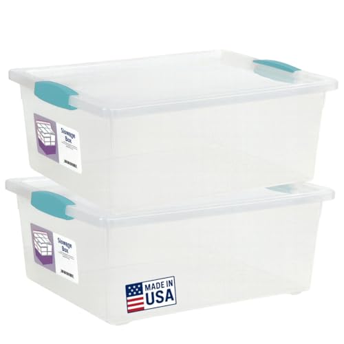 Tribello Plastic Storage Containers, 12 Qt, Clear with Lids, 2 Pack, Made in USA (Deep - 14 x 11 x 6) - size: (Deep - 14 x 11.5 x 6)