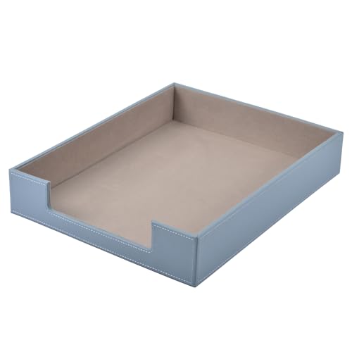 Leather Letter Tray, Office Supplies Desk Organizer for Mail Paper Files Magazines Jewelry Cosmetics,Luxury Letter Holder&Multipurpos Stackable Storage Box Office Desktop,Grey - color: Gray