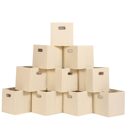 Foldable cube storage bins, Fabric Storage Box Cubes Organizer Baskets with Dual Handles for Home Organizer,Nursery,Shelves,Closet,Set of 10,(Creamy-White) - color: Creamy-White, size: 10 Pack