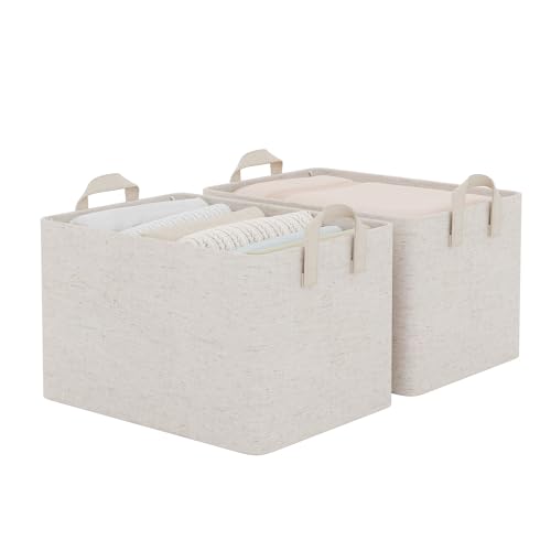 StorageWorks Storage Bins, Shelves Baskets for Organizing, Large Fabric Closet Organizers with Handles, Metal Frame, Beige-Cotton-linen, 2-Pack - color: Beige（Cotton-linen）, size: 16 ½" L x 12" W x 10 ¼" H