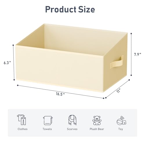 DIMJ Closet Storage Bins 6 Pack - Fabric Storage Baskets for Shelves, Large Clothes Organizers with Handles, Trapezoid Shelf Organization Storage Cubes for Purse, Toys, Books, Towel, Clothes - color: Beige, size: 6 Bins 16.5"x11"x7.8"