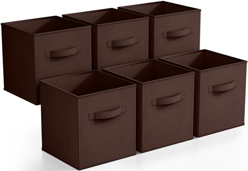 Sorbus Foldable Storage Cubes - 6 Fabric Baskets for Organizing Pantry, Closet, Shelf, Nursery, Playroom, Toy Box, Cubby -11 Inch Dual Handle Collapsible Closet Organizers and Storage Bins (Chocolate) - color: Chocolate, size: 11 Inch