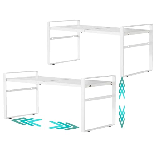 Expandable Cabinet Shelf Organizer Riser for Kitchen Pantry Cupboard Under Sink Countertop,kitchen cabinet shelf 8.3’’D * 12.2-23.6’’W * 10.4’’H - color: White(2 Pack)