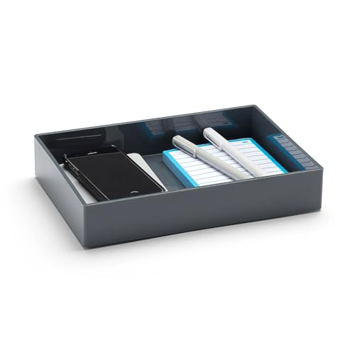 Poppin Stackable Medium Accessory Tray - Modular Lacquer Desk Trays for Office Organization, Color-Coordinated Office Supplies for Desk, Paper Trays (Dark Gray, Medium Accessory) - color: Dark Gray, size: 9.8" x 6.8" x 1.8"