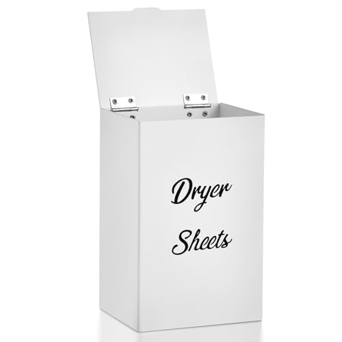 Magnetic Dryer Sheet Holder for Laundry Room Organizition ,Metal Dryer Sheet Container with lid,Dryer Sheet Dispenser,Wall Dryer Sheet Box,Fabric Sheet Holder,Laundry Detergent Sheets Dispenser - color: white with magnetic