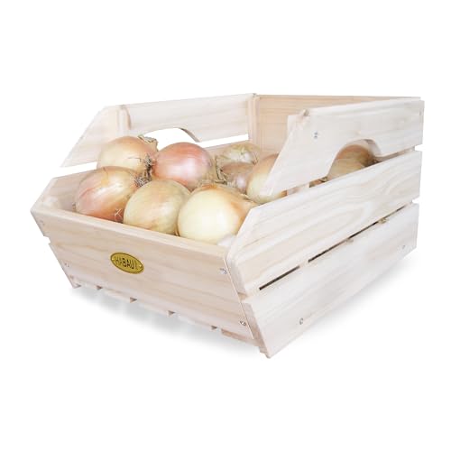 Wood Potato Onion Storage Bins - Wooden Stackable Produce Basket - Fruit Vegetable Storage for Kitchen Pantry Organization, Set 3 Pieces - color: Clear