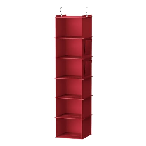 YOUDENOVA Hanging Closet Organizer and Storage, 6-Shelf Closet Hanging Storage Shelves, Dark Red - color: Dark Red