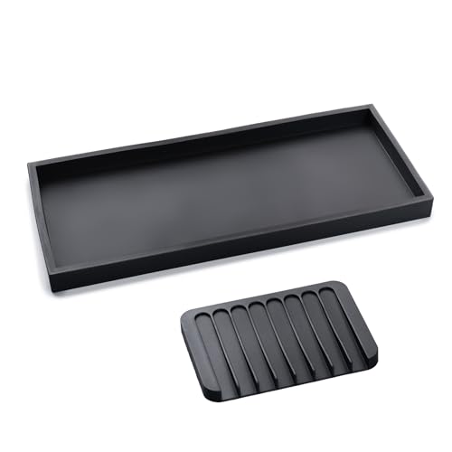 Bloss Vanity Tray with Soap Dish - 11.8x5.1inch BathroomTrays, Silicone Vanity Tray, Marble Countertop Trays, Toilet Tank Tray, Kitchen Counter Trays - color: Black, size: 11.8" x 5.1" x 0.9"