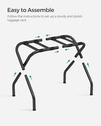 SONGMICS Luggage Rack for Guest Room, Set of 2 Suitcase Stands, Foldable Steel Frame, for Hotel, Bedroom, Holds up to 110 lb, 27.2 x 15 x 20.5 Inches, Black URLR001B02 - color: Black, style: Basics