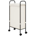 ELYKEN Slim Laundry Hamper with Lid, 50L Small Rolling Laundry Basket on Wheels, 7.9” Narrow Dirty Cloth Cart with Removable Inner Bag for Small Bathroom, Bedroom, Creamy - style: Creamy-50L