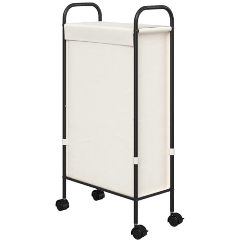 ELYKEN Slim Laundry Hamper with Lid, 50L Small Rolling Laundry Basket on Wheels, 7.9” Narrow Dirty Cloth Cart with Removable Inner Bag for Small Bathroom, Bedroom, Creamy - style: Creamy-50L