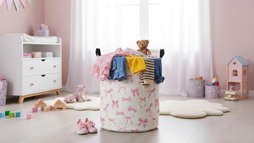 19.7" Laundry Basket,Dirty Clothes Hamper,Waterproof Storage Bin,Room Decor,Gift Baskets,Nursery Hamper(Pink Bowknot) - color: Pink Bowknot