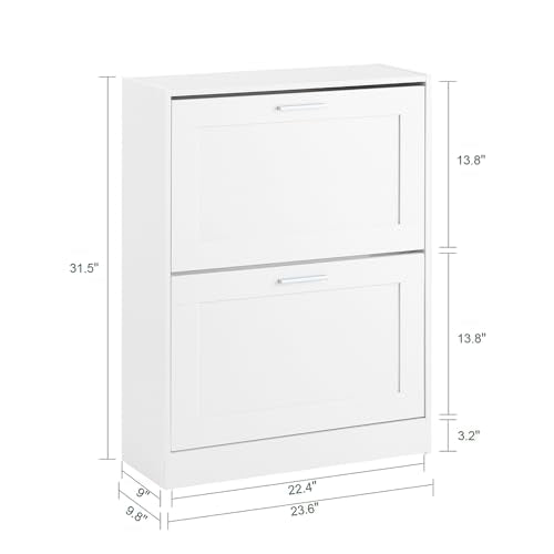 SoBuy Shoe Storage Cabinet Entryway, Slim Shoe Rack Freestanding, Narrow Shoe Organizer 2 Flip-Drawers Shoe Cupboard for Mudroom Front Door Entrance Hallway Bedroom, White, FSR137-W - color: Pure White, size: 2 Drawers