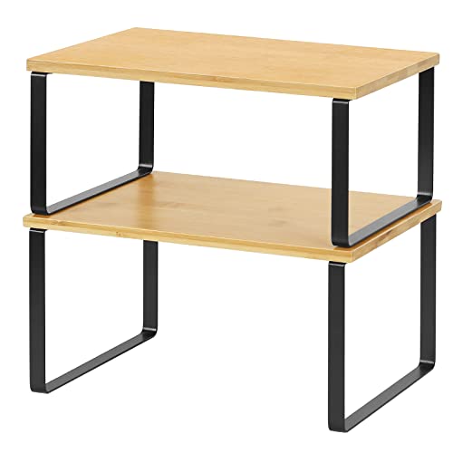 NEX Kitchen Cabinet and Counter Shelf Organizer, Stackable & Expandable, Black and Natural - color: Black + Natural Beige, size: 11.7''W