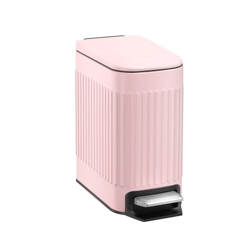TrashAid Pink Bathroom Trash Can, 1.6 Gallon Stainless Steel Small Garbage Can with Lid, Step Pedal, Cute Wastebasket for Bathroom, Office, Bedroom, RV, Pink - color: Pink