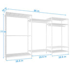 Ulif E13 Max Heavy Duty Clothes Rack（With 4 Hanger Rods & 8 Shelves） Freestanding Clothing Racks for Hanging Clothes，Adjustable Closet，Metal Garment Rack 86" W x16 D x77 H，Max Load 1100LBS，White - color: White, size: E13 Max