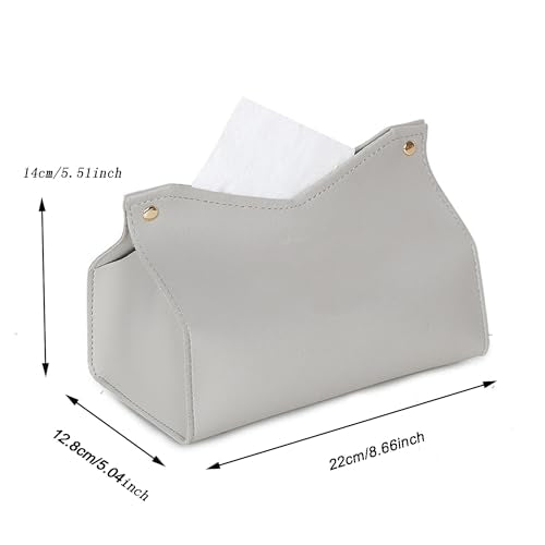 1PCS PU Leather Tissue Box Cover, Rectangle Facial Paper Organizer Dispenser, Modern Tissue Case Holder for Vanity Countertop Nightstands Living Room Office Desk Car (Gray) - color: Gray