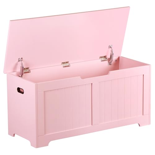 JungleA 39.4" Storage Chest Trunk, Large Wooden Storage Box, Organizer Shoe Blanket Bench with 2 Safety Hinges, Supports 288 lb, Easy Assembly, for Entryway, Bedroom, Living Room, Pink - color: Pink, size: 39.4"