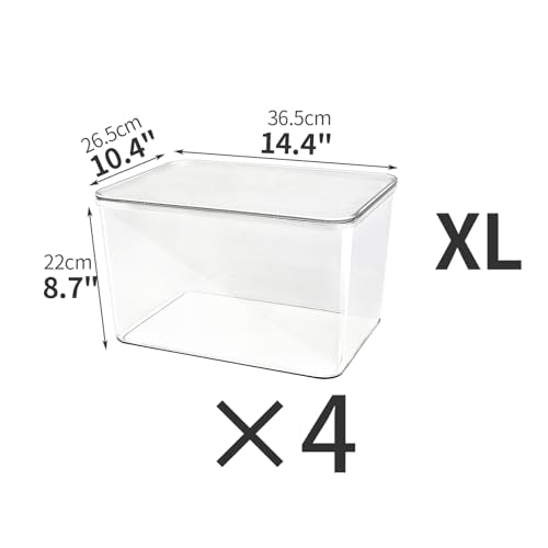 4-Piece Set,Plastic Clear Storage Bin with Lid,Large Storage Containers,Lidded Storage Boxes for Books, Clothes, Toys, Cabinets (clear 4XL) - color: clear 4XL