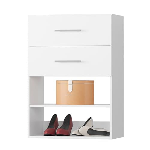 2 Drawer Short Tower Closet Unit, Modular Closet System, Wood Closet System Organizer with Storage for Walk In Closets, Clothing Rack Closet for Hanging Clothes, Bedroom, White, 19.5"W - color: White, size: 19.5" Wide, style: 2 Drawer Short Tower