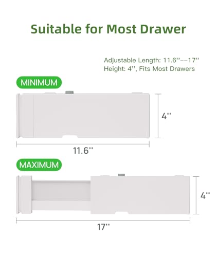 Adjustable Non-Slip Drawer Organizer – Versatile Storage Tray for Kitchen, Wardrobe & Office, 11.6" to 17" Length, Durable ABS & Silicone Base, Easy Assembly